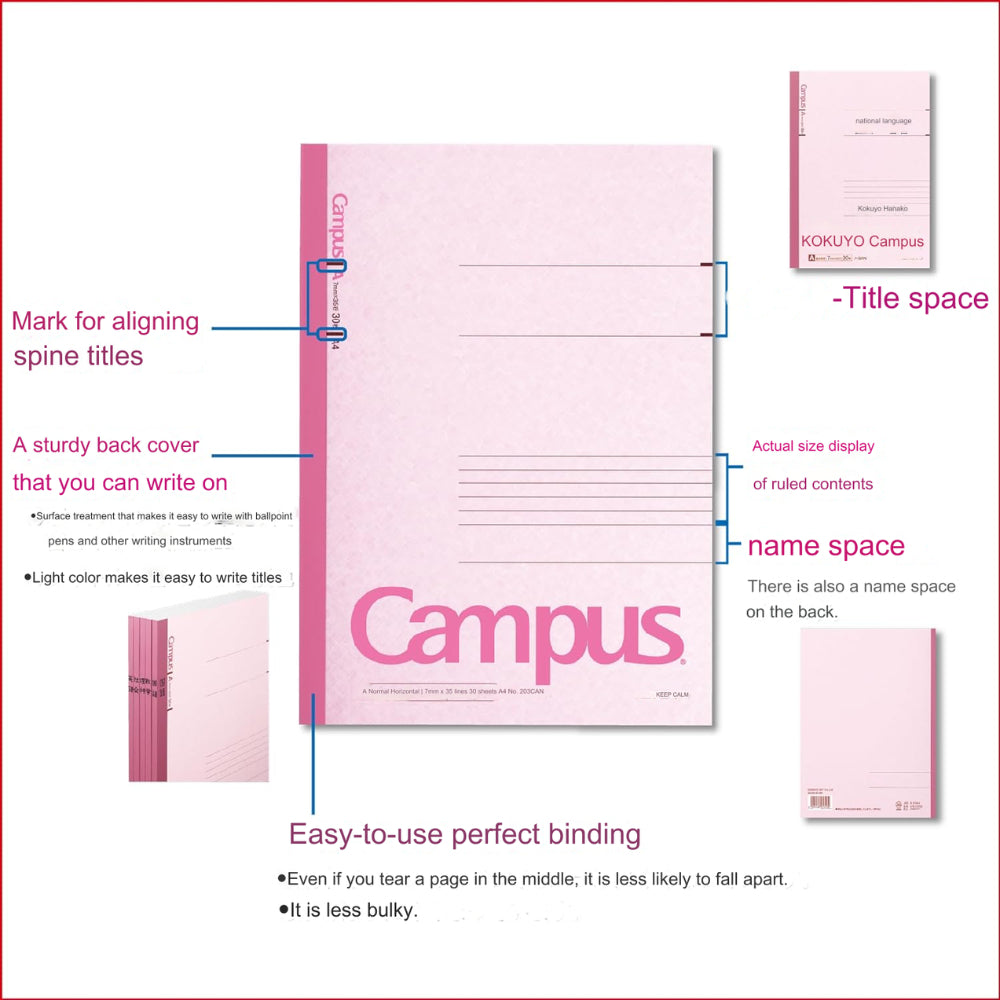 Kokuyo Campus Notebook 5 Colored Cover Semi-B5 Normal-Medium Line 30 Sheets 6mm 7mm ノ-3CAN-B ノ-3CBN-B
