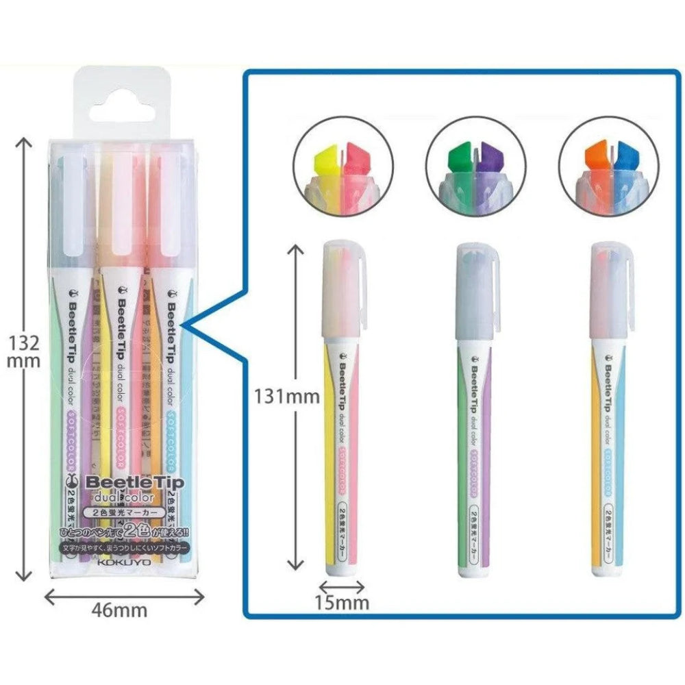Kokuyo Beetle Tip Dual Color Highlighter Marker Set PML313 (Soft Color)