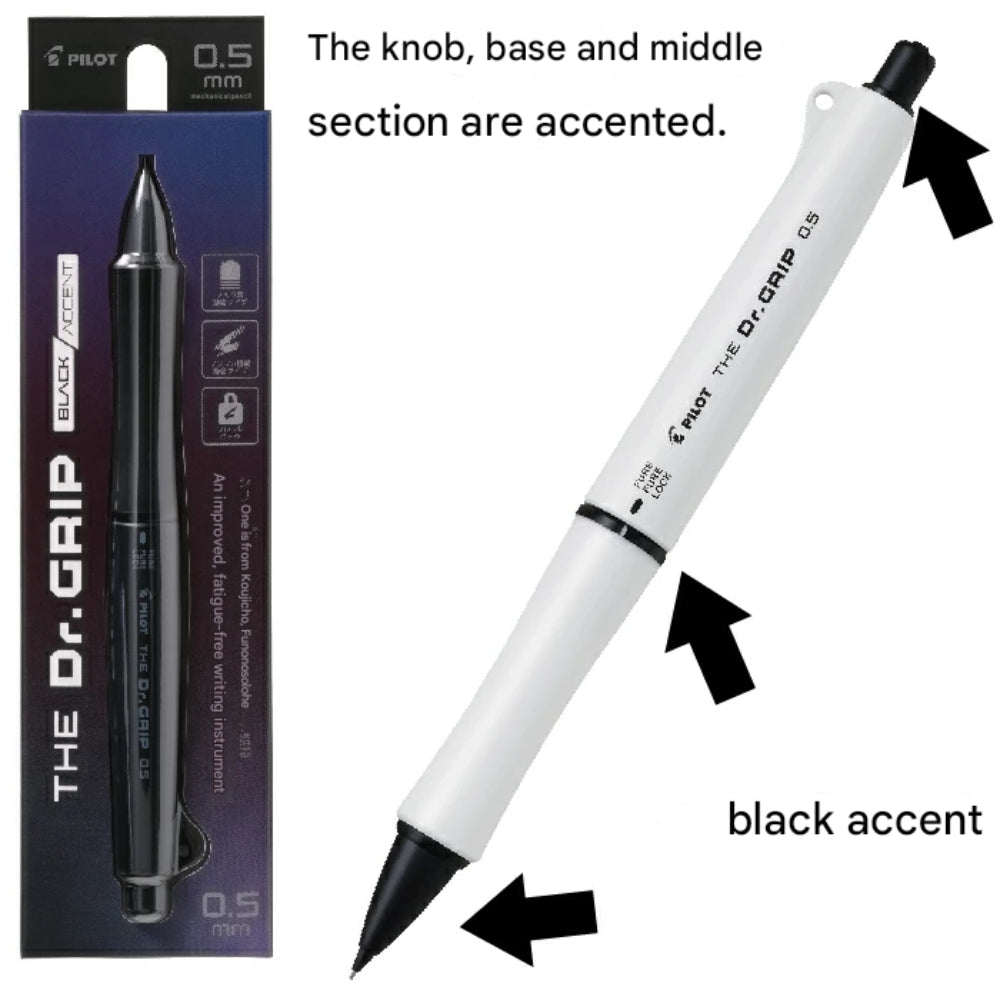 Pilot The Dr.Grip Black Accent Mechanical Pencil 0.3/0.5mm HTDGB-15-MB -MW -DL -DO -DPU HTDGB-13-MB -MW