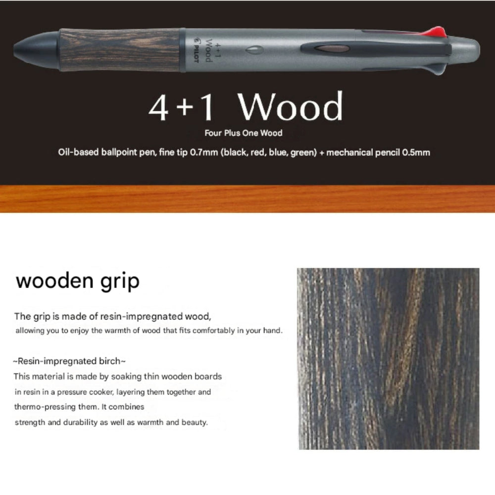 Pilot 4+1 Wood-earth Color Ballpoint Pen 5mm BH41FW-155-RL BH41FW-155-MG BH41FW-155-SBE BH41FW-155-OP