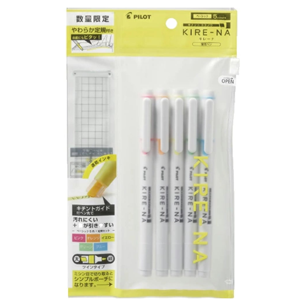 Pilot Kire-Na Marker Pen 5-Color Set with Ruler Limited Edition SKIWR24-1-5C1 SKIWR24-1-5C2
