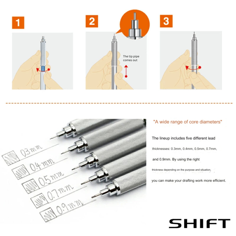 Uni Shift Pipe Lock Retractable Mechanical Pencils 0.3/0.5/0.7/0.9 mm M31010.26 M41010.26 M51010.26 M51010.24 M71010.26