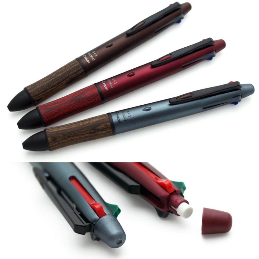 Pilot 4+1 Wood-earth Color Ballpoint Pen 5mm BH41FW-155-RL BH41FW-155-MG BH41FW-155-SBE BH41FW-155-OP
