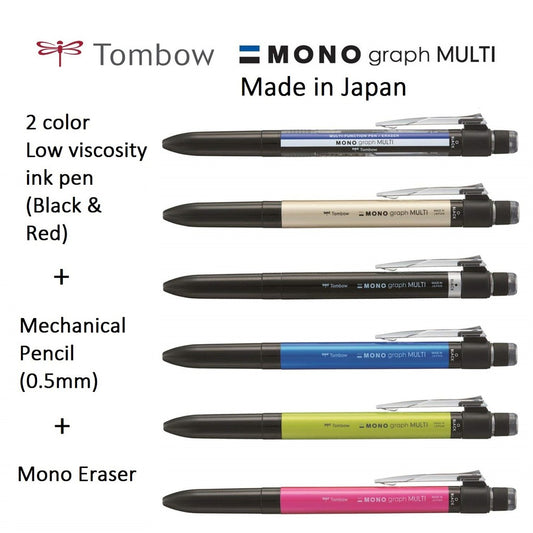 Tombow Mono Graph Multi -2 Color Pen + Mechanical Pencil + Twist Eraser