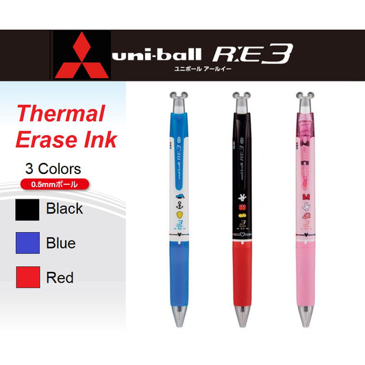 Disney Uni-Ball Erasable 3 Color Ballpoint Pen RE3 Multicolor Mitsubishi Pencil Thermal Erase Ink RE-3