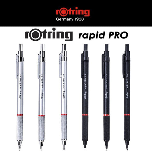 rOtring Rapid Pro Full Metal Drafting Pencil (0.5, 0.7, 2.0 mm) Ballpoint Pen (1.0mm) Black/Silver RapidPro rotring