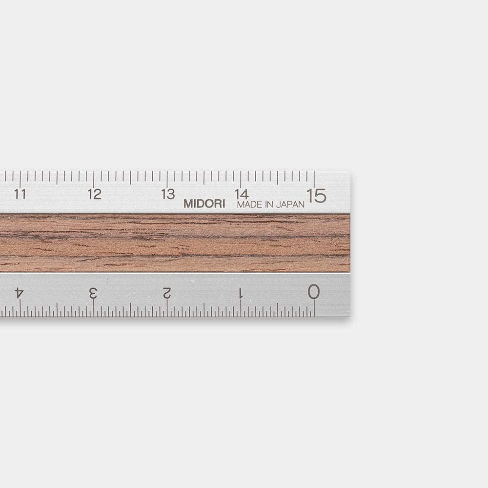 Midori Ruler - Compact Aluminum With Premium Wood 15cm / 6 inches Made in Japan