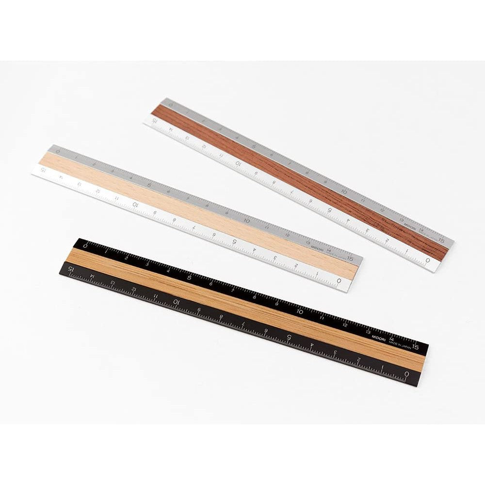 Midori Ruler - Compact Aluminum With Premium Wood 15cm / 6 inches Made in Japan