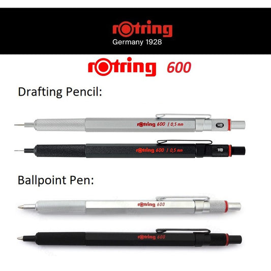 rOtring 600 Full Metal Drafting Pencil (0.3, 0.5, 0.7, 2.0 mm) Ballpoint Pen (1.0 mm) rotring