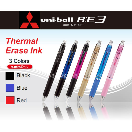 Uni-Ball Erasable 3 Color Ballpoint Pen RE3 Multicolor Mitsubishi Pencil Thermal Erase Ink RE-3