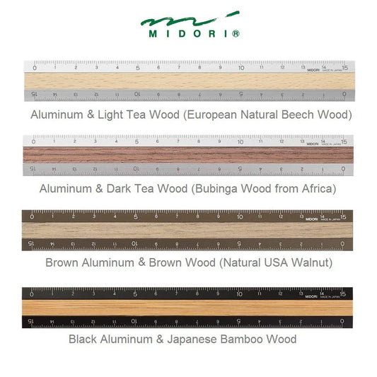 Midori Ruler - Compact Aluminum With Premium Wood 15cm / 6 inches Made in Japan