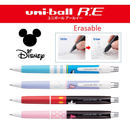 Uni-ball R:E 4pcs Erasable Gel Pen 0.5 mm - Off Black Ink - Disney Minnie Mickey Donald Daisy RE Erase