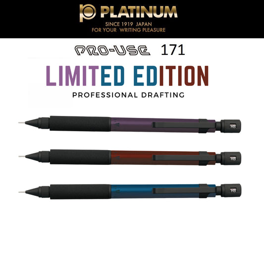 Special Edition Platinum Pro-Use 171 Red, Violet, Navy Drafting Pencil Metal Grip Professional Mechanical Pencil (0.5mm)