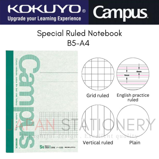 Kokuyo Campus Notebook Special Ruled B5 A4 Grid, English Practice, Vertical, Plain Ruled 30-40 Sheets ノ-13S5 ノ-201S5