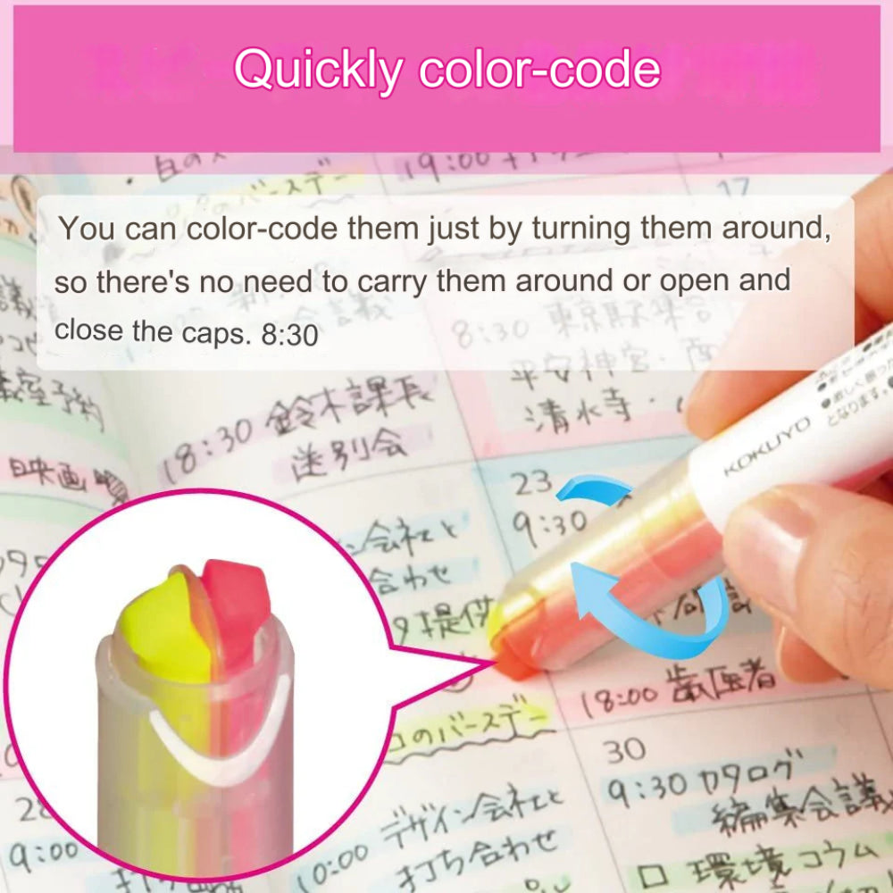 Kokuyo Beetle Tip Dual Color Highlighter Marker Set PML313 (Soft Color)