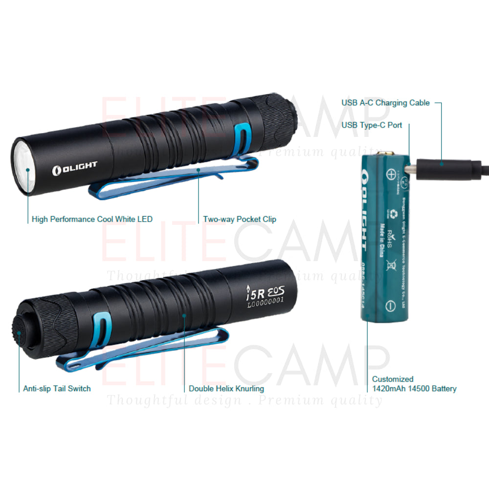 Olight i5R EOS Rechargeable Tail-switch EDC Flashlight Camping Hiking Torchlight Small Portable