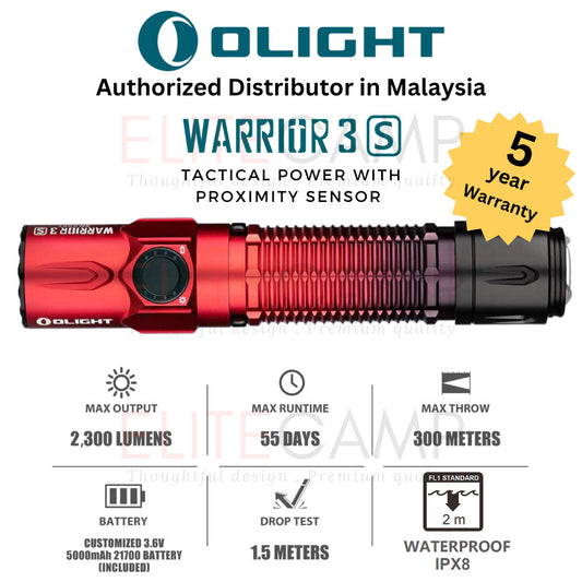 Olight Warrior 3S Tactical Flashlight with Proximity Sensor Rechargeable Camping Hiking Torchlight Torch Flash